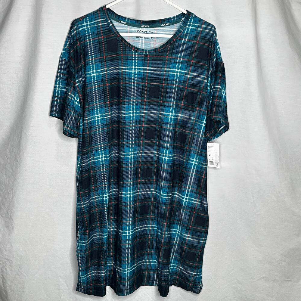 Jockey Women's Teal Plaid Nightgown New XL